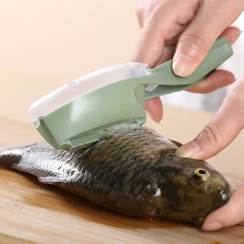 1Pc  Green Fish Scale Scraper with Storage Container - Manual Fish Scale Grater with Cover