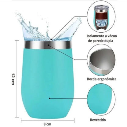 Copo Térmico em Aço Inox 360ml - Conserva Bebidas Quentes e Frias