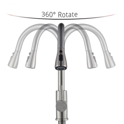 Brushed Nickel Kitchen Faucet Flexible Pull Out Nozzle Kitchen Sink Mixer Tap Stream Sprayer Head Deck Black Hot Cold Water Taps