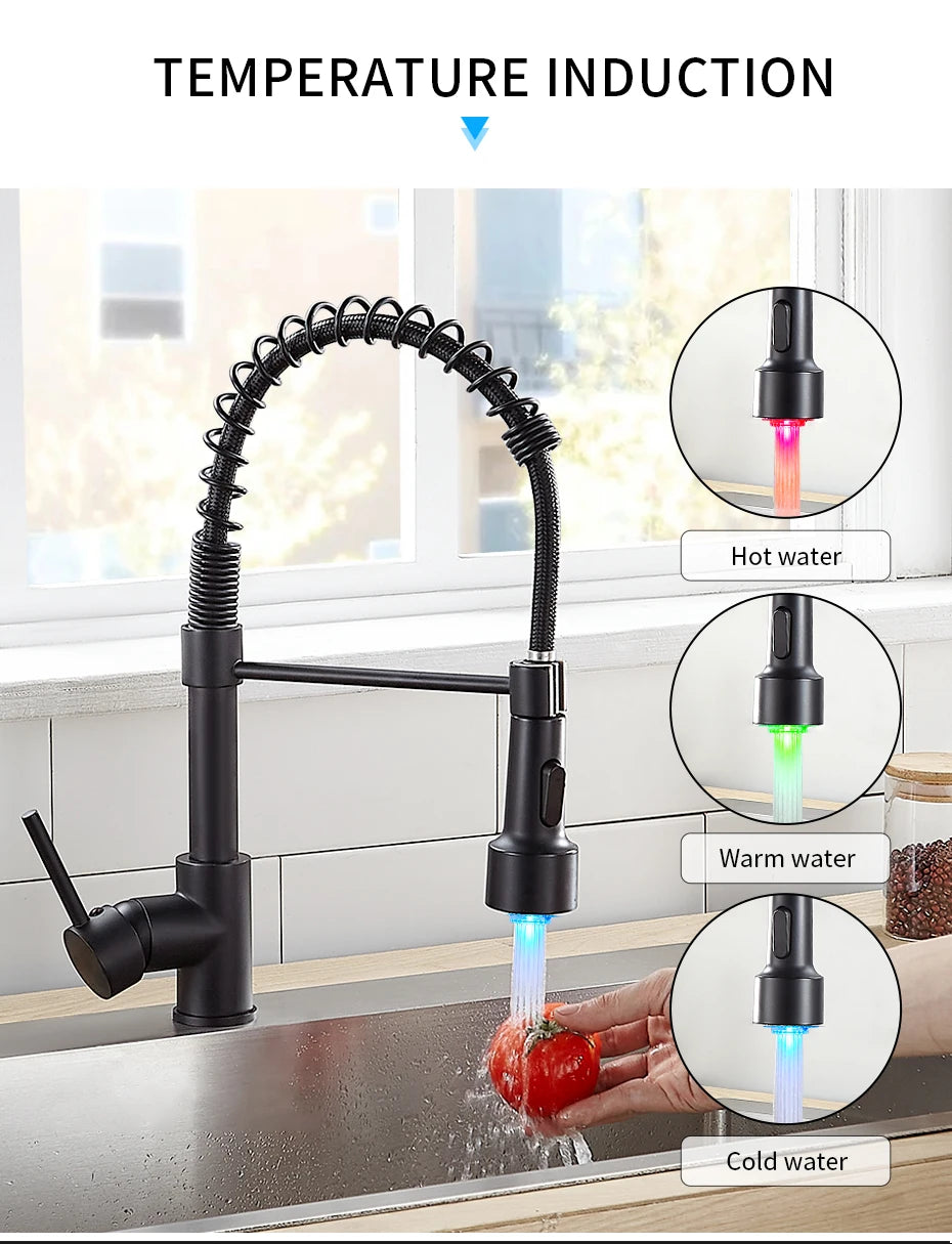 Stylish Brush Brass Kitchen Faucet | Single Lever Pull Down Spring Spout Mixer Tap