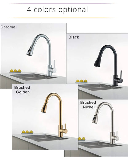 Brushed Nickel Kitchen Faucet Flexible Pull Out Nozzle Kitchen Sink Mixer Tap Stream Sprayer Head Deck Black Hot Cold Water Taps