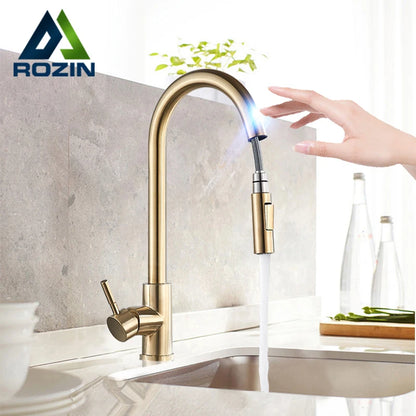 Rozin Smart Touch Kitchen Faucet - Black & Nickel Pull Out Sensor Faucet with 360° Rotation