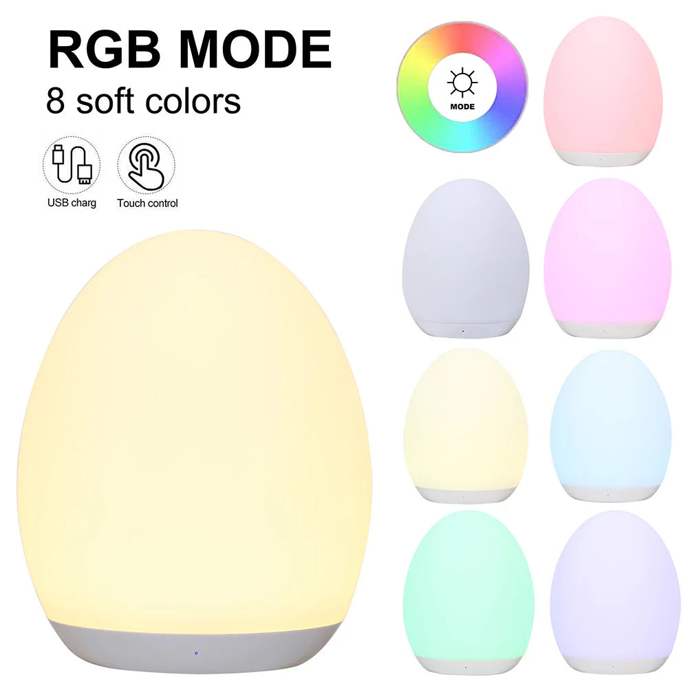 LED Night Lights USB Rechargeable Egg Shape RGB Pat Light Baby Feeding Sleeping Eye Protection Lamp Outdoor Bar Table Lamp