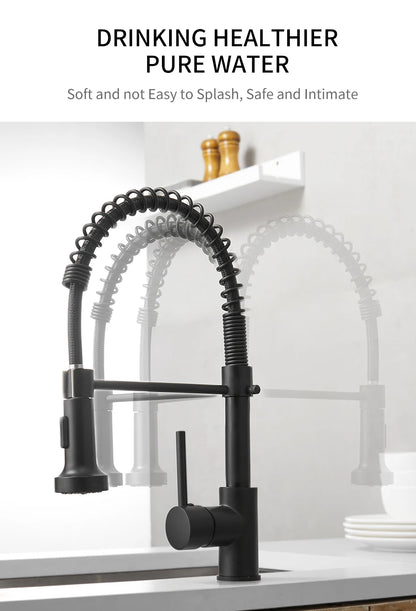 Stylish Brush Brass Kitchen Faucet | Single Lever Pull Down Spring Spout Mixer Tap