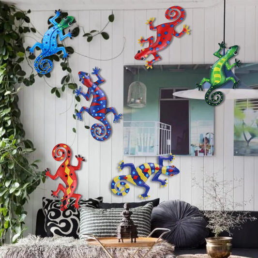 1PC Colorful Metal Gecko/Lizard Wall Decor Art Inspirational Sculptures Garden Backyard Bedroom Indoor Outdoor Hanging Decor