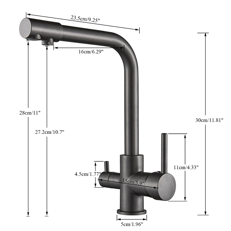 Premium Black Grey Water Filter Kitchen Faucet - Hot & Cold Mixer Tap