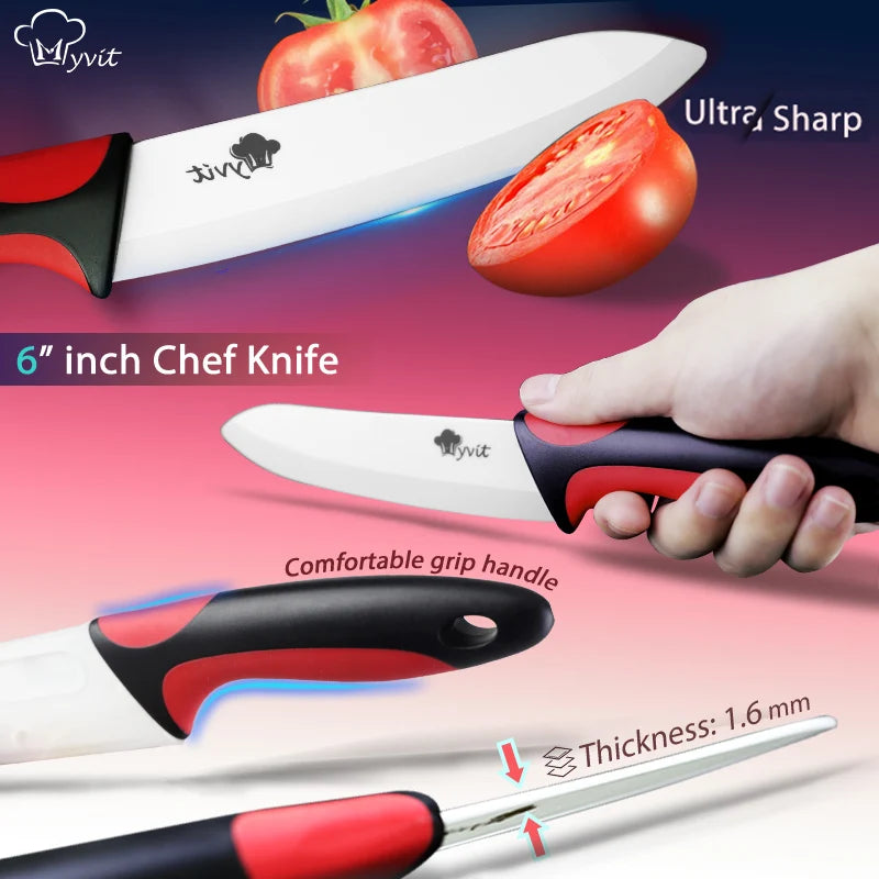 Ceramic Knives Kitchen knives 3 4 5 6 inch Chef knife Cook Set+peeler white zirconia blade Multi-color Handle High Quality