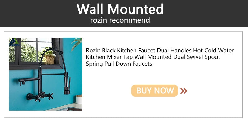 Rozin Black and Rose Golden Spring Pull Down Kitchen Sink Faucet  Hot & Cold Water Mixer Crane Tap with Dual Spout Deck Mounted