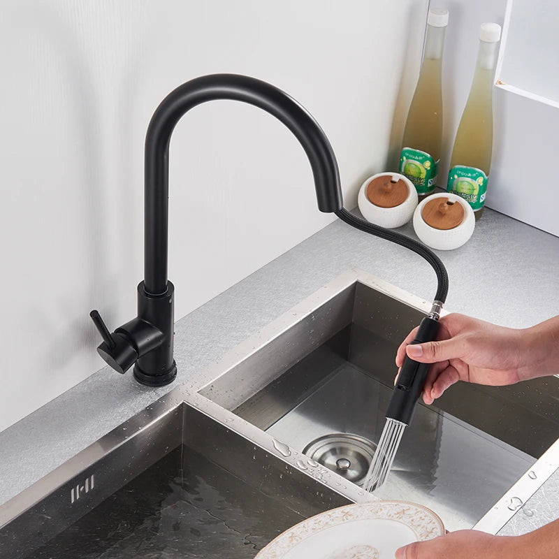 Rozin Smart Touch Kitchen Faucet - Black & Nickel Pull Out Sensor Faucet with 360° Rotation