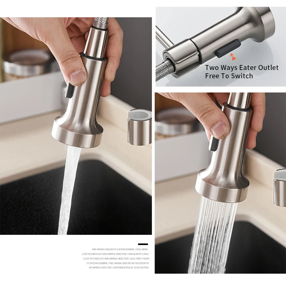 Stylish Brush Brass Kitchen Faucet | Single Lever Pull Down Spring Spout Mixer Tap