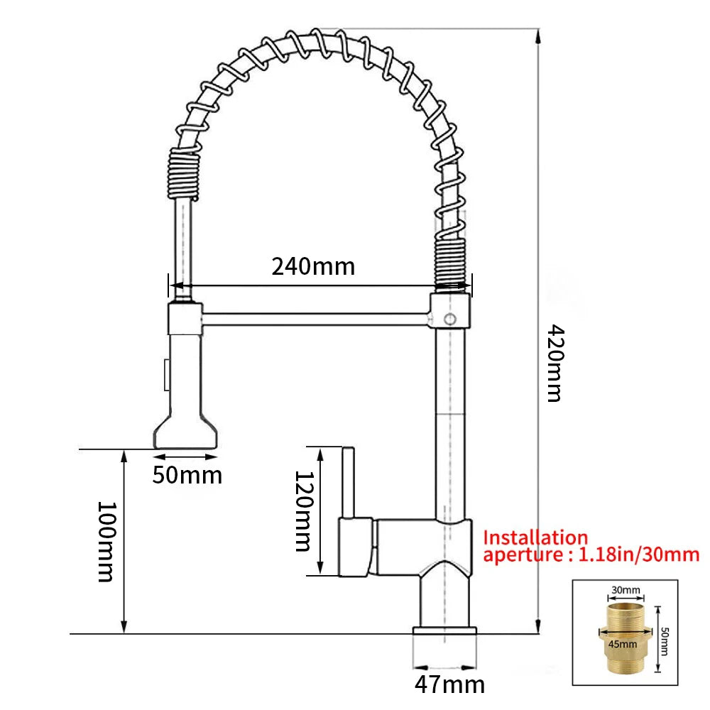 Stylish Brush Brass Kitchen Faucet | Single Lever Pull Down Spring Spout Mixer Tap