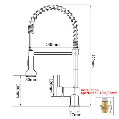 Stylish Brush Brass Kitchen Faucet | Single Lever Pull Down Spring Spout Mixer Tap