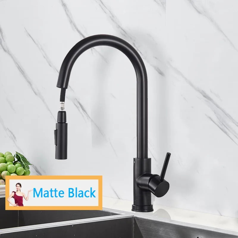 Rozin Smart Touch Kitchen Faucet - Black & Nickel Pull Out Sensor Faucet with 360° Rotation