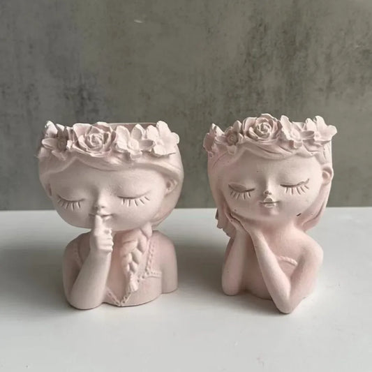 Concrete Vase Silicone Mold DIY Handmade Girl Head Shaped Flower Pot Plaster Epoxy Resin Pen Holder Molds Home Decor Supplies