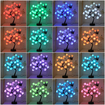 RGB Rose Flower Tree Lights 24LED USB Battery Table Lamp Fairy Night Light