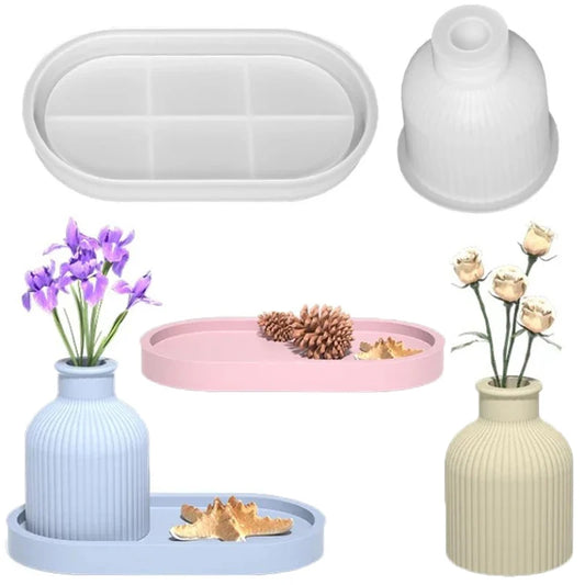 DIY Tray Silicone Mold Gypsum Cement Flower Pot Vase Mold 3D Epoxy Resin Jewelry Storage Box