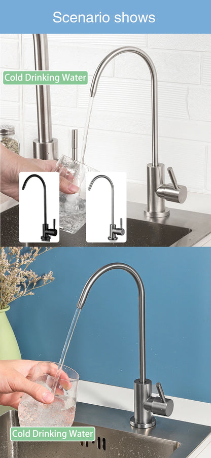 1/4"Kitchen Filtered Faucet Stainless Steel Direct Purifier Direct Drinking Tap Single Cold Water Sink Faucet Black/Brushed