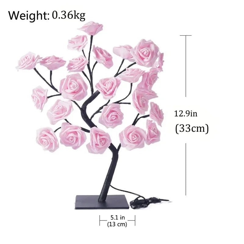 24 LED Rose Flower Tree Lights USB Table Lamp Fairy Maple Leaf Night Light Home