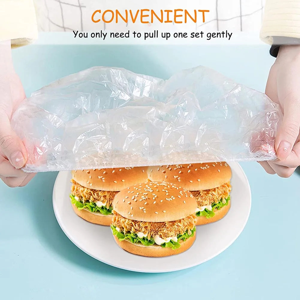 100pcs Disposable Food Cover Plastic Wrap Elastic Food Lids For Fruit Bowls Cups Caps