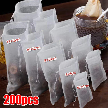 200/50PCS Disposable Tea Filter Bags with Drawstring Kitchen Filter Paper for Coffee Herb Loose Tea