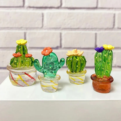Mini Cactus Figurines Ornaments  Glass Cactus Bonsai Decor Sculptures and Figurines Desktop Ornament  Car Home Decoration