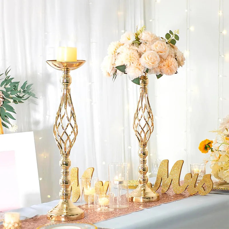 Table Candle Holder Decoration: Golden Iron Art Vase, Twisted Road Candlestick for Wedding Flowers, Wedding Props