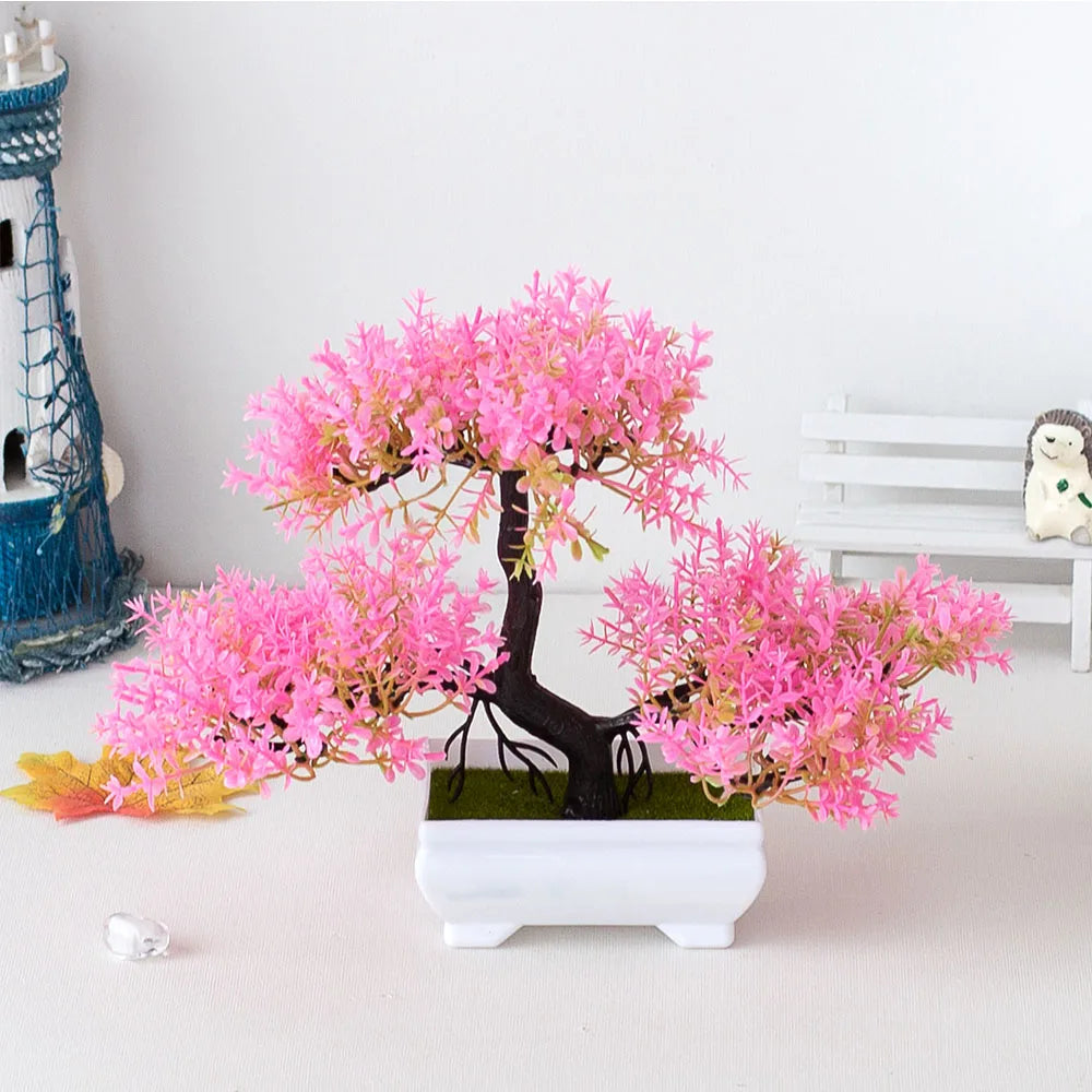 Artificial Plastic Bonsai Tree in Small Pot for Home Decoration