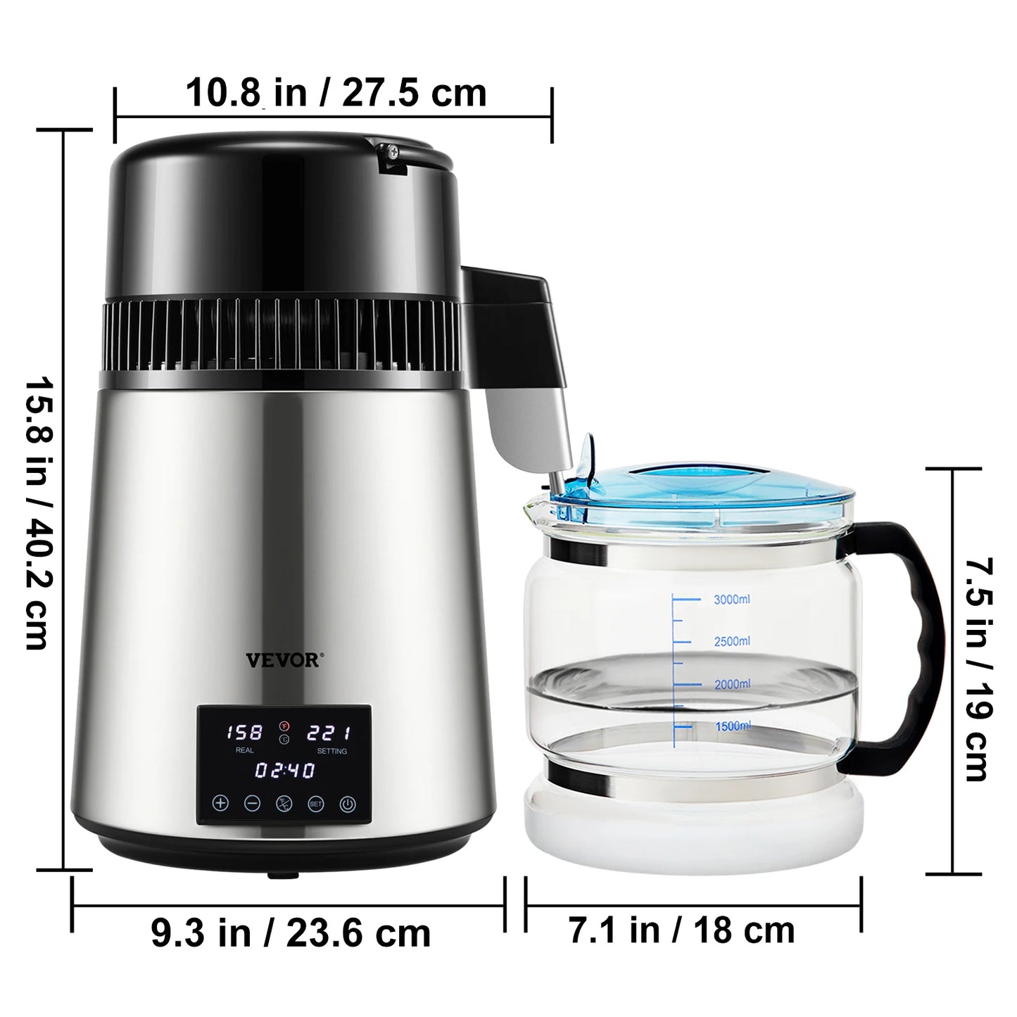 4L Water Distiller Purifier Filter 1.5L/H 1L/H For Drinking Dual Temp Display Stainless Steel Cooler Office Home Use