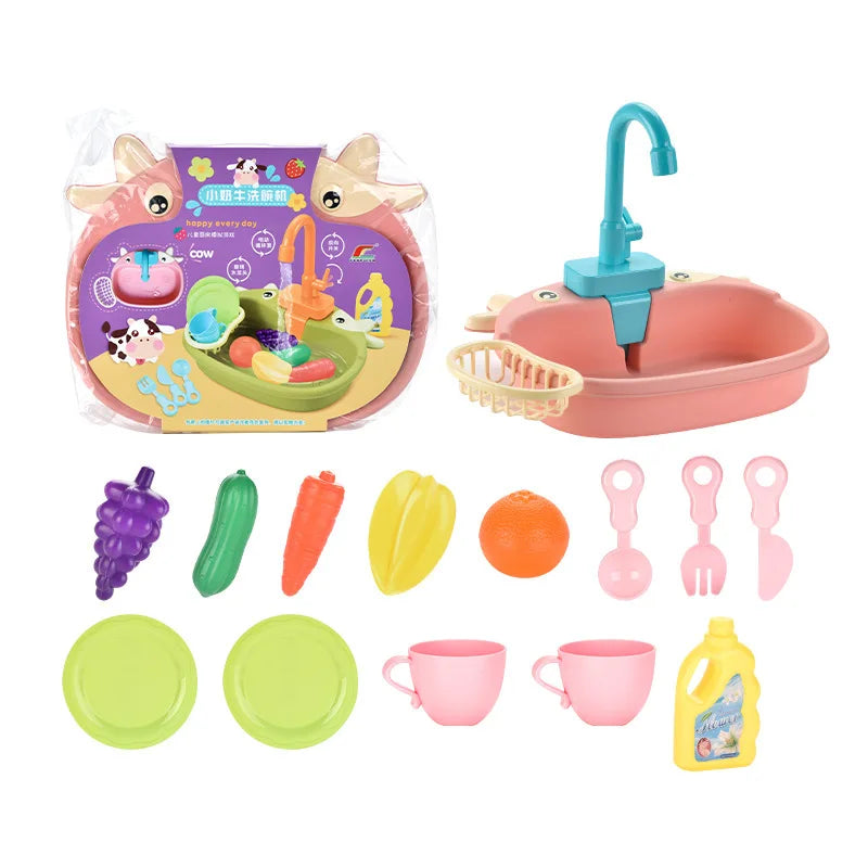 Kids Kitchen Sink Toys Simulation Electric Dishwasher Mini Kitchen Food Pretend Play House Toy Set Children Role Play Girl Toys