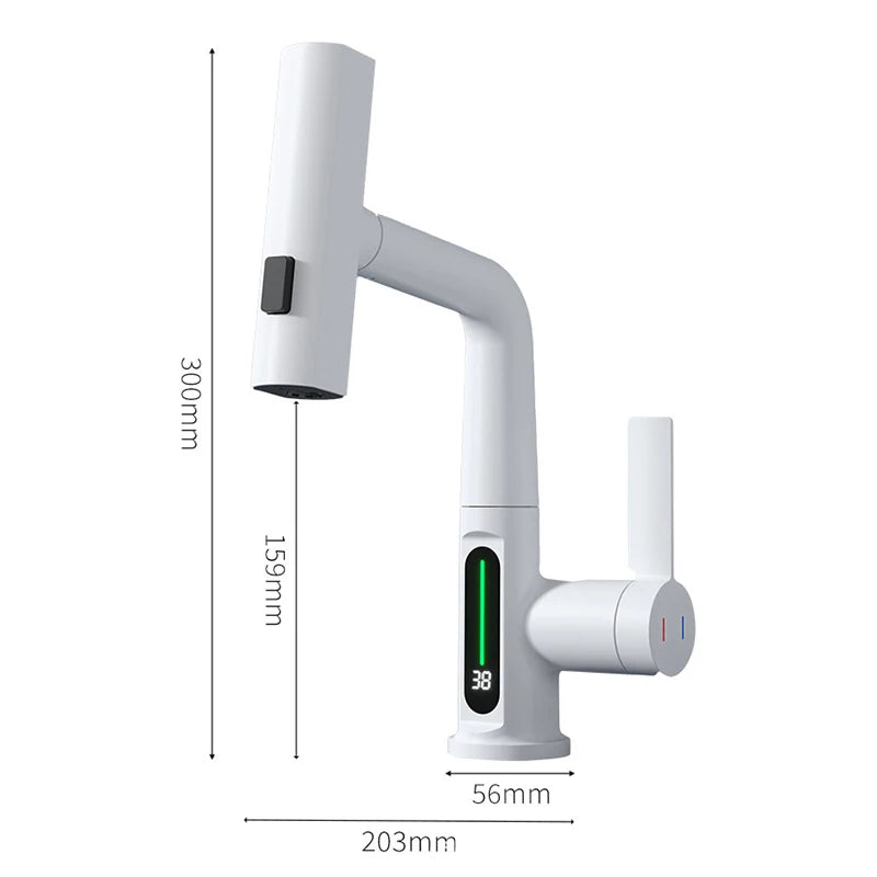 Waterfall Pull Out Kitchen Faucet Intelligent Digital Display Cold Hot Mixer Taps