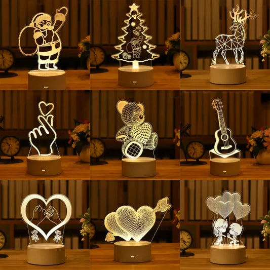 Romantic Love 3D Acrylic Led Lamp for Home Children's Night Light Table Lamp Christmas Party Decor Valentine's Day Bedside Lamp