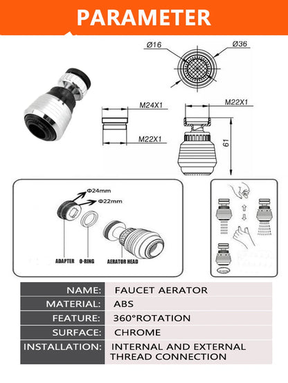 Universal 360° Swivel Kitchen Sink Faucet Extender - Splash Proof Aerator & 2 Modes