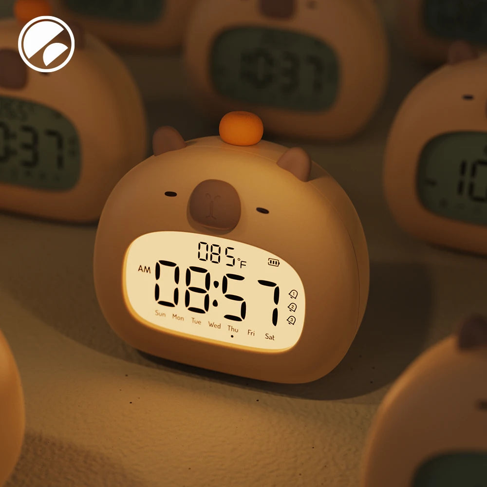 LED Capybara Night Light Cute Capybara Alarm Clock USB Rechargeable Timer Desktop Decoration Alarm Clock Ornaments Children Gift