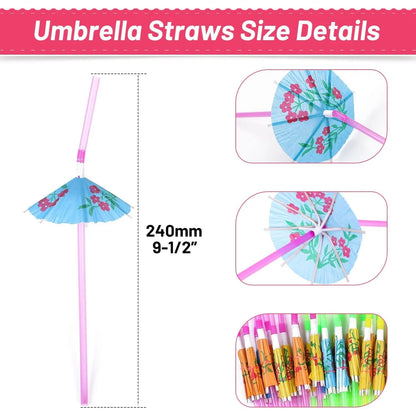 100 Umbrella Parasol Drinking Straws, Hawaiian Beach Cocktail Luau Party Decorations Supplies