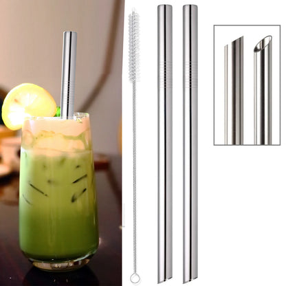 2 Pcs Jumbo Reusable Boba Straws, 0.5" Wide Stainless Steel Metal Straws for Bubble Tea/Tapioca Pearl