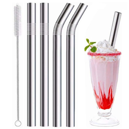 4PCS Stainless Steel Smoothie Straws, Extra Wide Reusable Metal Drinking Straws for Milkshake, Smoothie with 1 Cleaning Brush