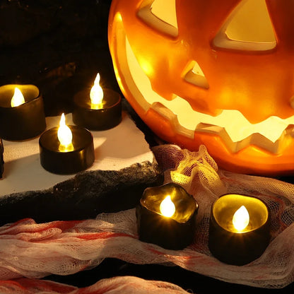 Black LED Candle Lamp Battery Operated Tea Light Flameless Fake Electronic Candle Halloween Party Decoration