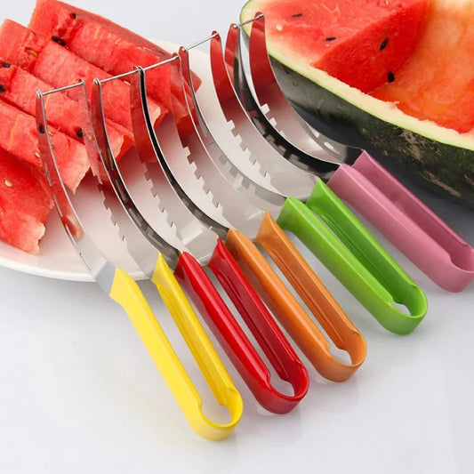 Watermelon Slicer Cutter Stainless Steel Non-slip Plastic Wrap Handle Cantaloupe Kitchen Fruit Cutting Tool