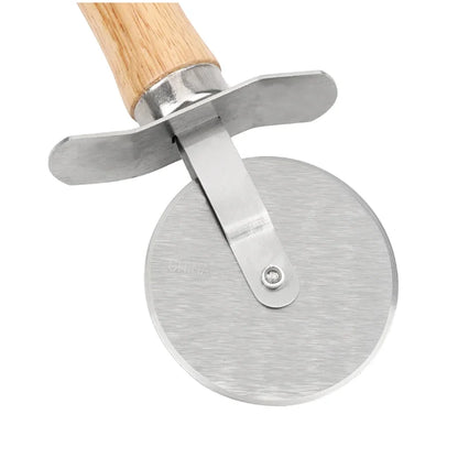 Stainless Steel Pizza Cutter with Wooden Handle - Pastry, Pasta, Dough Slicer