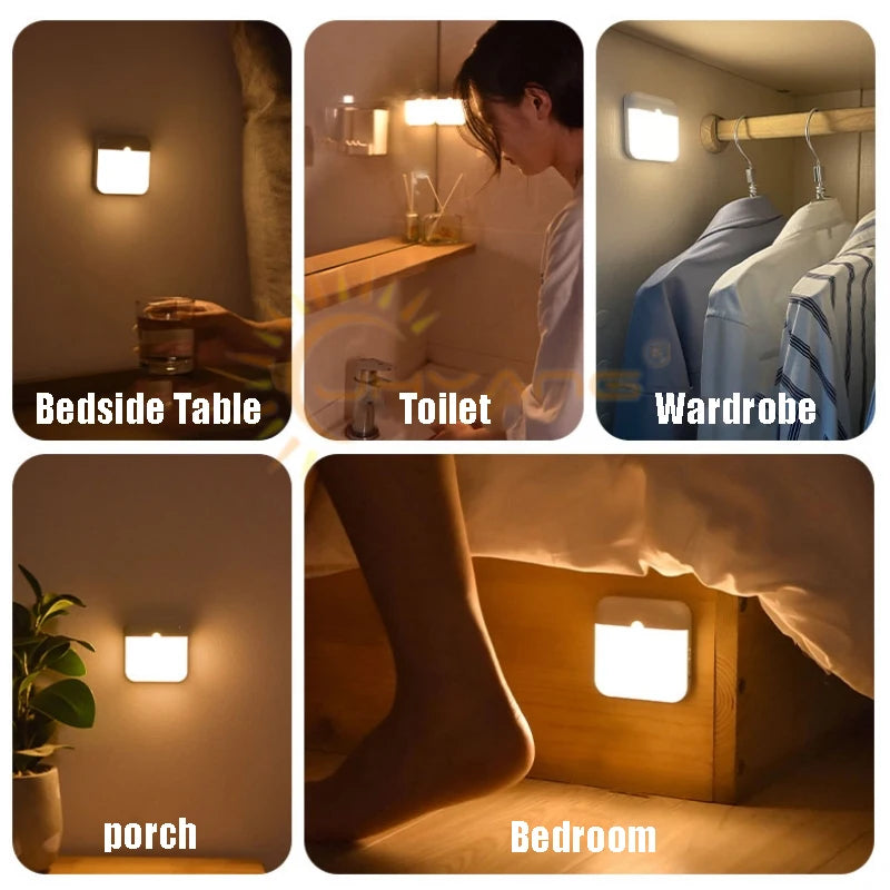 Motion Sensor LED Night Lights USB Rechargeable Dimmable Night Lamp Bedroom Bedside Table Kitchen