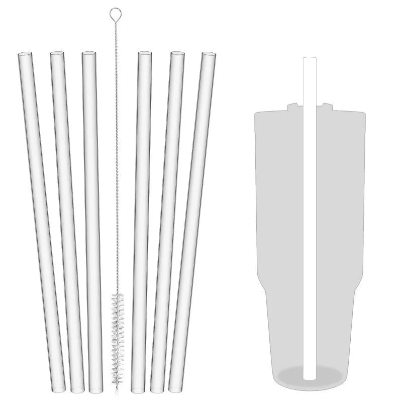 6 pack Reusable Plastic Straws with Cleaning Brush, Replacement Straws for Stanley 40oz