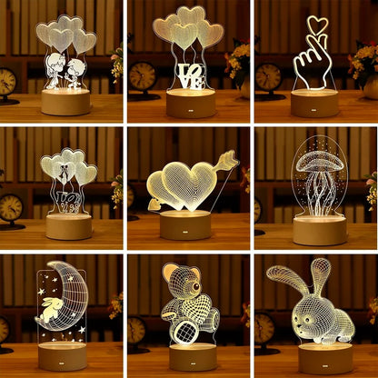 Romantic Love 3D Acrylic Led Lamp for Home Children's Night Light Table Lamp Birthday Party Decor Valentine's Day Bedside Lamp