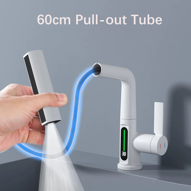 Waterfall Pull Out Kitchen Faucet Intelligent Digital Display Cold Hot Mixer Taps