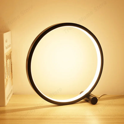 25CM LED Simple Circular Ring Table Lamp Bedroom Bedside Living Room Restaurant Hotel Decorative Lamp Dimmable Round Night Light