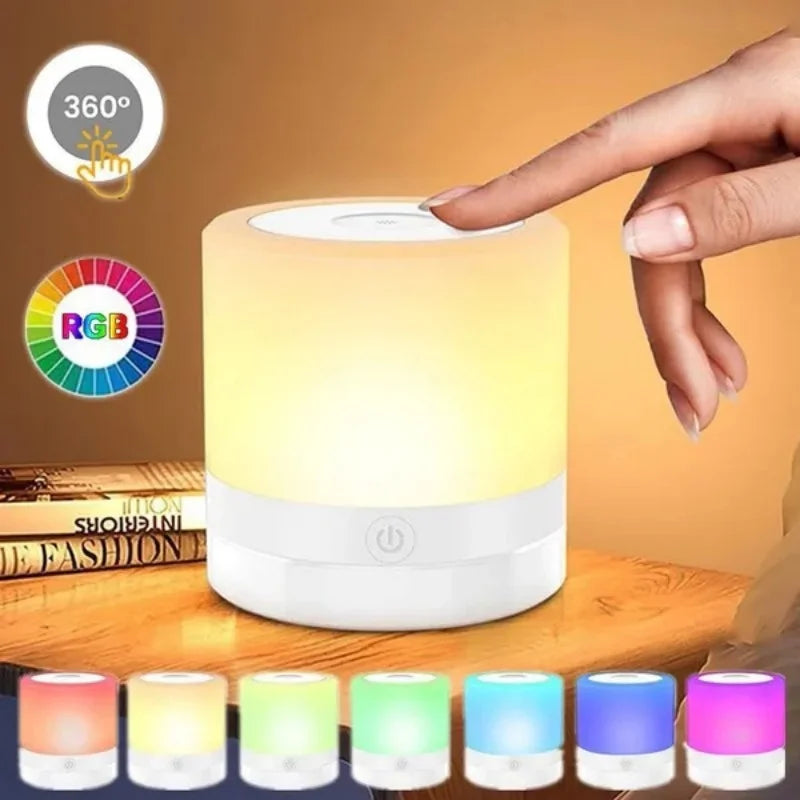 Touch Sensor Wooden Bedside Table Lamp | 7 Colors Dimmable LED Night Light