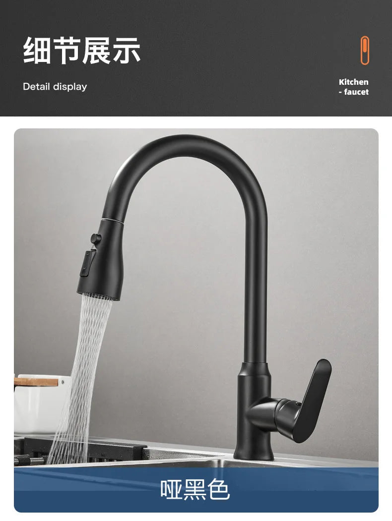 Kitchen Faucet Single Hole Pull Out Spout Kitchen Sink Mixer Tap Stream Sprayer Head Chrome/Black Mixer Tap