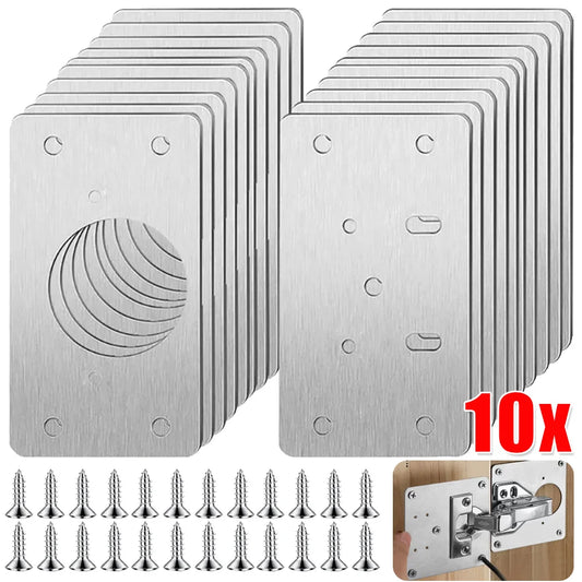 10/2Pcs Cabinet Hinge Repair Plate Kit Stainless Steel Door Hinge Mounting Plate
