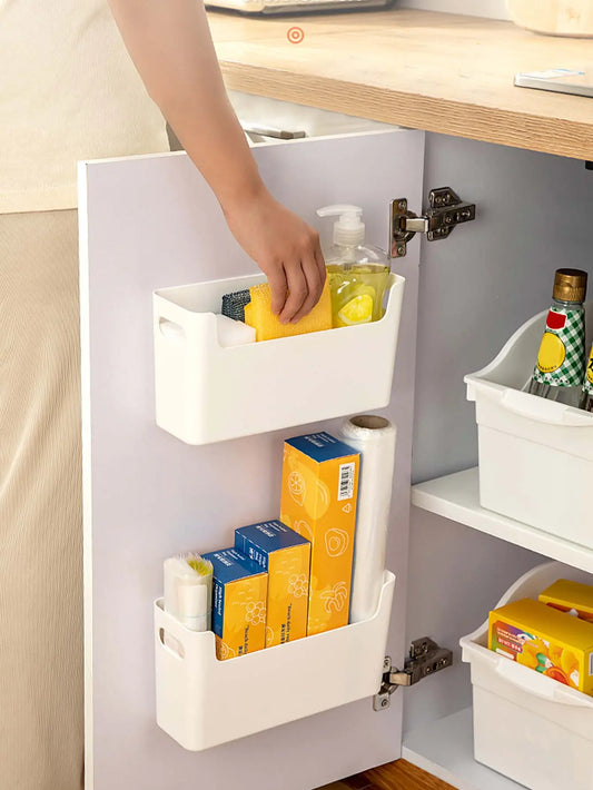 Multifunctional Plastic Kitchen Storage Organization Punch Free Wall-Mounted Cabinet Storage Box For Kitchen Accessorie