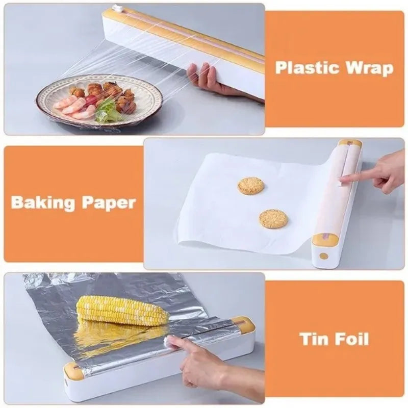 Food Cling Film Dispenser Plastic Wrap New Dispenser Cutter Aluminum Foil Slider Stretch Film Cutter Kitchen Accessories