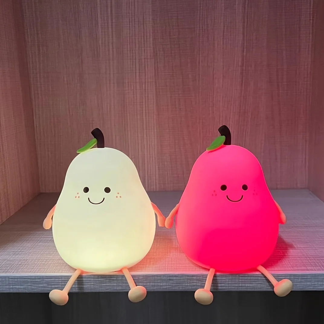 1pc Cute Fruit Night Light Silicone Nursery Pear Lamp USB Charging Creative Table Lamp